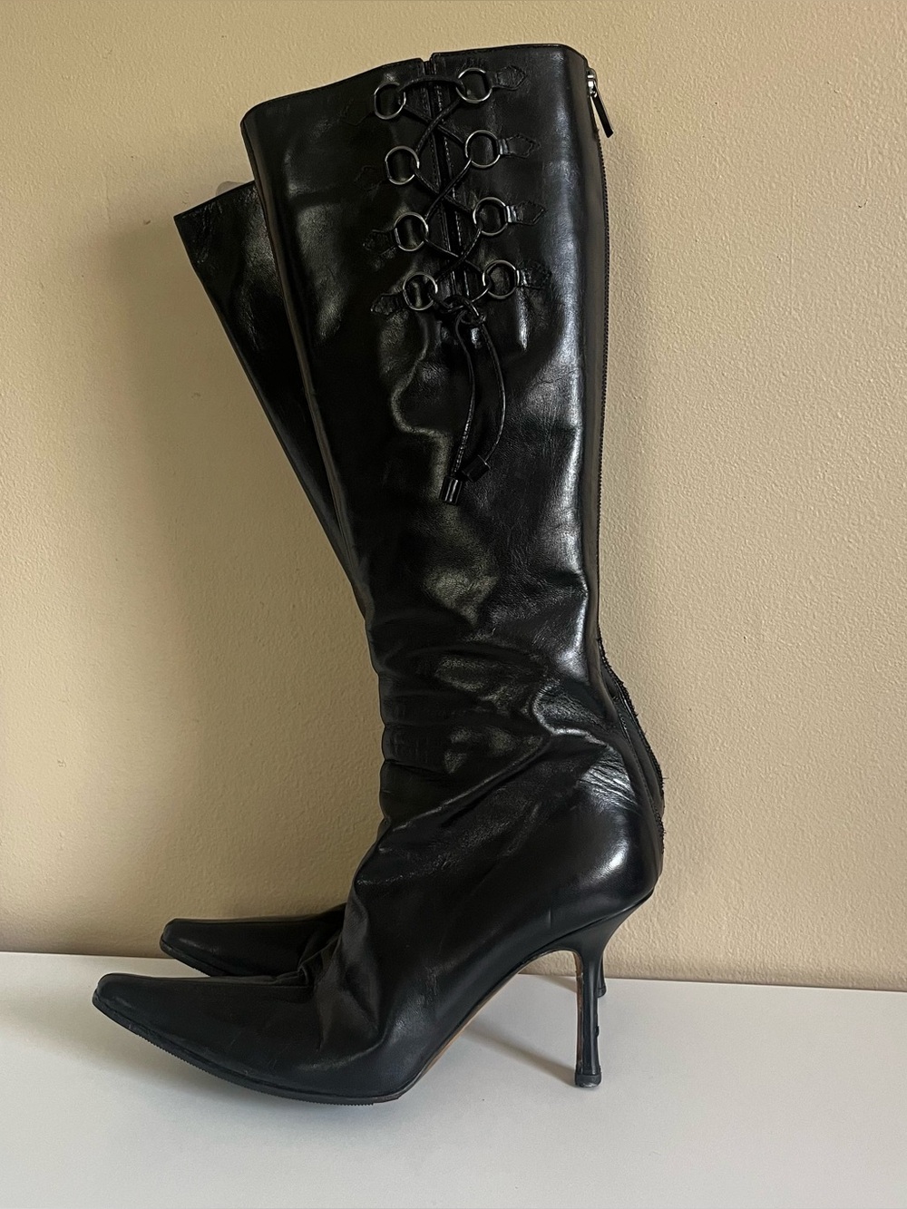 Jimmy Choo black leather knee high boots, size 40/10
